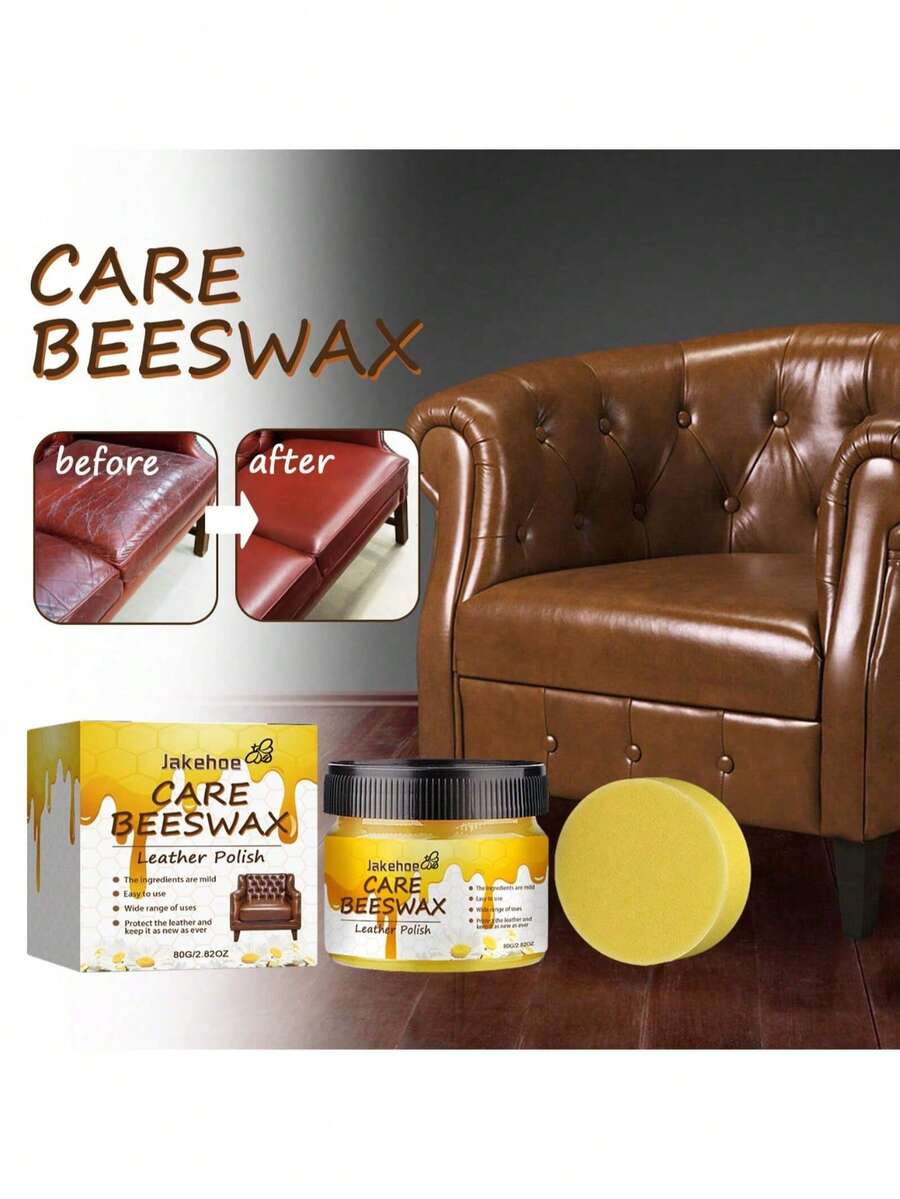 jakehoe 80克皮革护理蜡 - 滋养和保护皮革表面，修复家具、家居用品、皮革沙发 - 天然蜂蜡，附赠海绵