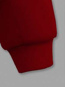 New Arrival Women's Basic Navy Blue Zip-Up Hooded Pocket Drawstring Loose Sweatshirt, Autumn/Winter - Red - View 3