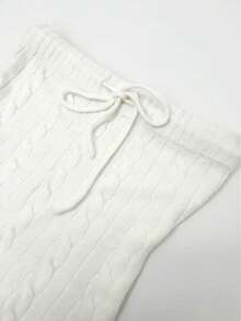 Women's Casual Cute Y2K Style Bow Decor Solid Color Knitted Tube Top, Off-Shoulder Fashionable Sweater, Suitable For Outings, School, Work, Dates, Holidays In Autumn, Winter, Spring And Summer White - White - View 3