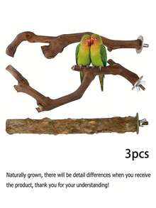 5件套鸟栖架套装，天然木质鹦鹉栖架，3根葡萄木栖架，2个支架，磨爪器，虎纹鹦鹉磨牙棒，训练枝，适用于玄凤鹦鹉、小型和中型鸟类 - 棕色 - 查看 11