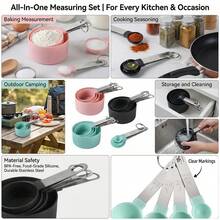 8pcs Measuring Cup & Spoon Set, Stackable With Stainless Steel Handles, Kitchen Cooking & Baking Tools - Multicolor - View 10