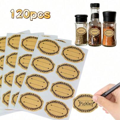 120/240pcs Elegant Golden & Kitchen Labels - Reusable, Paper Labels With Round Corners, For Food Storage, Canning, Spice Jars, Gift Tags