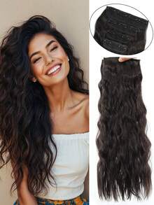 22 Inch 4pcs Black & Brown Clip-In Curly Hair Extensions, Suitable For Women & Girls Daily Use And Party - Multicolor - View 13