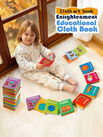 9本0岁以上婴儿防撕可水洗认知刺激感官触觉和听觉游戏手印书，适合作为复活节、斋月、生日、节日礼物和日常早教用品