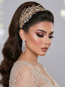1 pieza Diadema elegante con rama de cristal, adorno de un solo lado, accesorio de cabello para novia adecuado para boda y fiesta - Multicolor - Ver 2