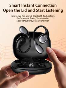 Lenovo TA320 Bluetooth Headphones: Noise Cancelling, Sports/Running, Super Long Battery Life, High-Quality Audio, Open-Ear Wireless Bluetooth Headphones - Black - View 2
