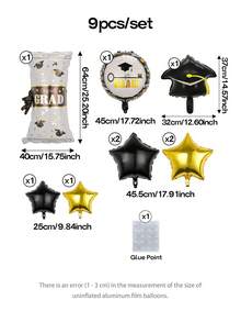 9pcs/Set 2026 Graduation Party Bouquet Decor Balloons, Including Diploma Shaped Foil Balloon, 18" Round Graduation Congrats Balloon, 18" & 10" Black/Gold Star Shaped Balloons, Suitable For Graduation Ceremony, 2026grad, Classof2026, Decorative Props - View 2