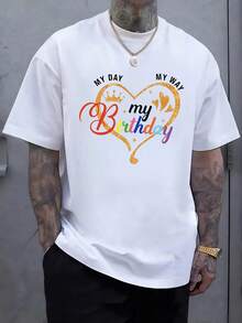 Corazón dorado con corona y letras coloridas que celebran el cumplea?os mostrando energía positiva alegría y orgullo personal ideal para expresar que es tu día especial con actitud segura y festiva camiseta de hombre moderna cómoda y llamativa - Blanco - Ver 8