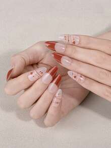 Bộ 22 miếng dán móng tay gel màu đỏ Pháp không tia UV, kiểu dáng lãng mạn hình trái tim đỏ, thích hợp cho nữ giới tự làm móng tại nhà. - Đỏ - Xem 4