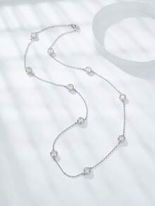 1pc 925 Silver 1.8ct Moissanite Necklace, 4.0mm Round Moissanite Layered Necklace, Suitable For Party, Vacation, Christmas, Halloween, Women's Jewelry Gift - Silver - View 2