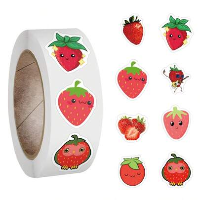 500PCS Cute Strawberry Stickers Roll, For Water Bottles, Scrapbook, Journaling, Laptop, Etc. For Party Favors Birthday Decorate Sticker Roll, For Walls, Envelopes, Birthday And Greeting Cards