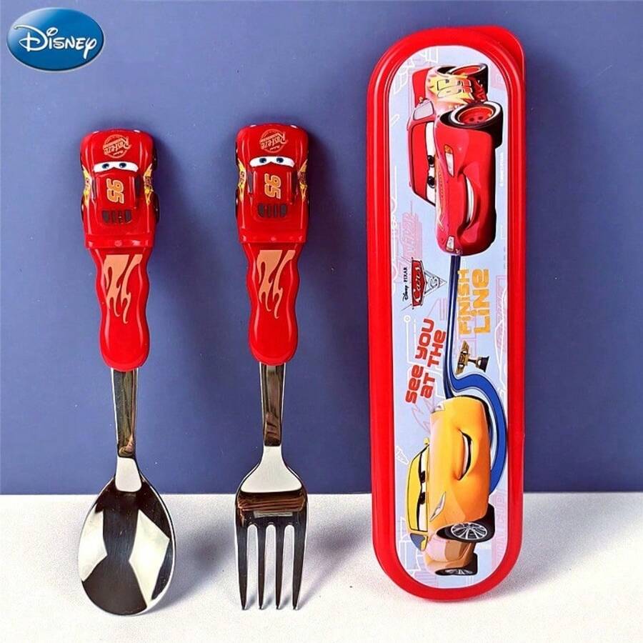 Disney 一套两件皮克斯《赛车总动员》朱迪/巴斯光年3D立体勺叉餐具，防滑手柄，便携，适合户外野餐、幼儿园等场合。 - 紅色 - 查看 1