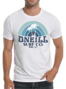Camiseta masculina casual com estampa de palmeiras - oNeiLL Surf Co. Est. 1963, estampada, preta, algodão, gola redonda, mangas curtas, ideal para praia e uso casual, roupa de verão | Caimento confortável - Branco - Ver 1