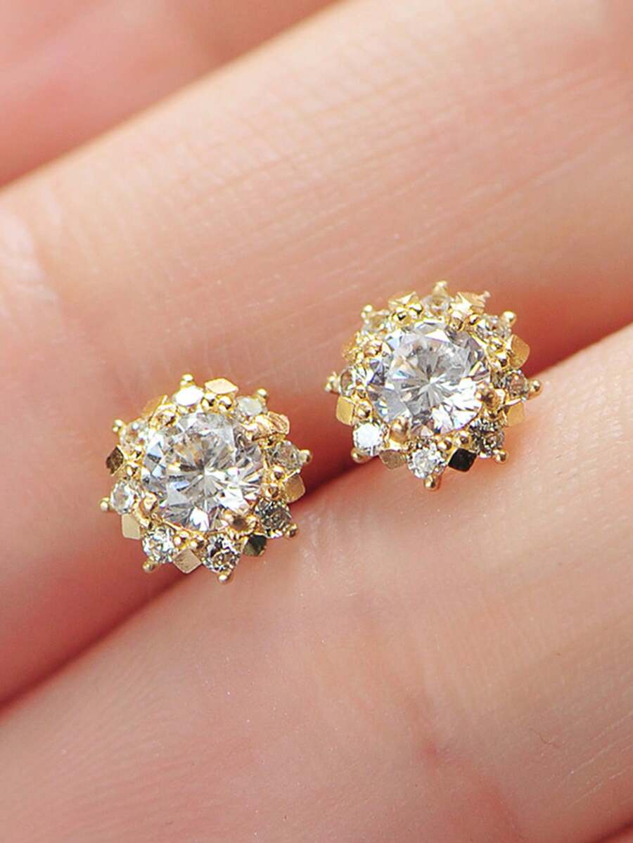 GAGAFEEL 一对奢华复古宫廷风S925纯银锆石圆形太阳耳钉，日常佩戴及女士礼品