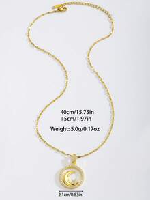 1 chiếc mặt dây chuyền hình trăng sao đính đá Cubic Zirconia tinh tế, dây chuyền đeo xương đòn, mặt dây chuyền hình tròn rỗng mạ vàng 18K, trang sức thiên thể, quà tặng thời trang cho nữ, trang sức tông vàng cho phái đẹp. - Vàng - Xem 5