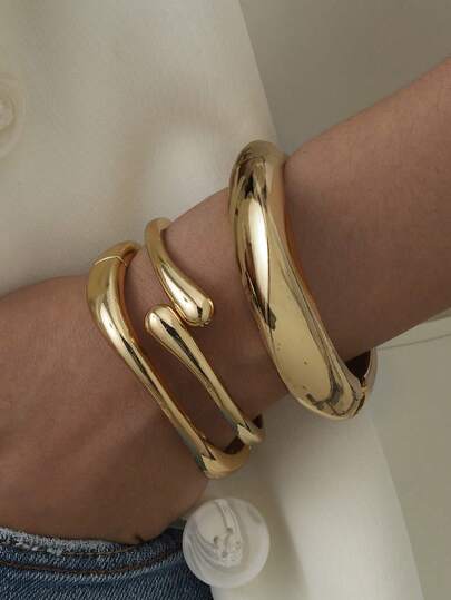 奢华圆形金手镯套装，女士适用，适合晚宴、约会、聚会和节日送礼。