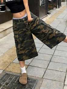 Women's Casual Commuting Fashion Street Camo Print Flap Pocket 7/8 Length Cargo Jeans - Multicolor - View 4