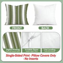 4pcs Vintage Olive Green Striped Wave Pattern Single-Sided Printed Throw Pillow Covers, Decorative Pillow Covers Suitable For Living Room Sofa Bedroom, Pillow Inserts Not Included - Multicolor - View 3