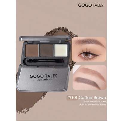 GOGO TALES 三色眉粉眉膏盘，防汗防晕染，丝绒哑光妆效，持久显色，粉状质地自然，适合新手使用 GOGOTALES