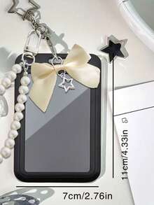 INS Style Pearl Bow Black Acrylic Hard Card Holder, Fashion Faux Pearl Black Mesh Bow Keychain With Black Clip, Fashion Phone Case Pearl Pendant, Minimalist Bow Design, Sliding Double Card Slot, Pearl Bow Keychain, Small Card Holder, Bus Card Holder, Seamless, Bank Card Holder, Metro Card Storage, Portable Hanging, Adjustable ID Card Holder Pendant Keychain, Suitable For Office Workers And Students, Perfect Gift, Mother's Day, Easter, Independence Day, Back To School, Wedding - Multicolor - View 5