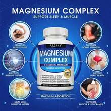 Magnesium Complex Supplement 8 Elemental 1000mg - Magnesium Glycinate, Citrate, Malate, Taurate, Chelated For Easy Absorption For Bones, Muscle, Recovery, Energy, Vegan Non-GMO 90 Capsules - 3 CÁI - Xem 10