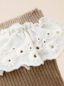 2双女童亚麻蕾丝边过膝袜，优雅甜美舞蹈袜，适合返校季 - 彩色 - 查看 2