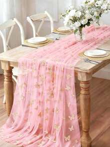 1 Peça Caminho de Mesa Rosa, Toalha de Mesa com Cobertura de Tela de Borboleta Dupla Face, Toalha de Mesa para Cozinha, Decorações de Festa de Feriado, Suprimentos de Festa de Casamento, Decorações de Chá de Bebê, Suprimentos de Decoração de Primavera para Cozinha, Capas Decorativas para Armário, Suprimentos de Festa de Aniversário de Borboleta, Caminho de Mesa de Despedida de Solteira, Decoração de Mesa, Presentes de Aniversário, Aniversariante, Decorações de Borboleta, Decoração de Mesa, Toalha de Mesa de Aniversário - Rosa chiclete - Visão 10
