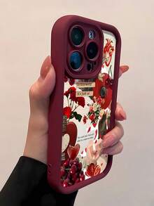 Funda para teléfono Heartfelt Love Collage compatible con fundas para teléfonos ,  17,  16 Pro Max,  15 Pro Max,  13 y  12 Funda para teléfono engrosada de una pieza con cobertura total Resistente al agua, a los golpes y a los arañazos Un gran regalo para familiares, amigos, amantes, parejas y el Día de San Valentín. - Burdeos - Ver 4