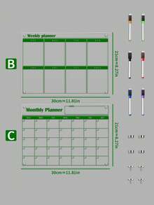1 pieza Planificador mensual magnético de acrílico blanco para refrigerador, pizarra magnética transparente borrable, pizarra blanca colgante (incluye 6 bolígrafos magnéticos para pizarra blanca) - Multicolor - Ver 23