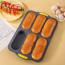 1/2 piezas Set Mini Molde de Perro Caliente, Bandeja de Hornear Antiadherente de Silicona, Maker de Sándwich de Desayuno, Molde de Pan Baguette Francés de 6 Cavidades, Herramienta de Hornear de Cocina - Gris - Ver 2