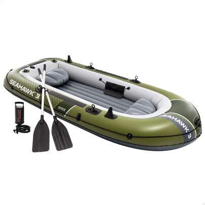 Intex Barca hinchable Seahawk 3 de 295x137x43 cm, máx. 360 kg, con remos, soportes para remos, bomba de hinchado manual, 3 cámaras de aire independientes, parche reparación, ideal para pesca o recreo ✅ Entrega 24/48h a España (península)