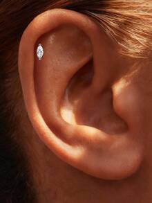 1Pc 925 Sterling Silver Moissanite Classic Horse'S Eye Multiple Sizes Stud Earring Hypoallergenic Pure Silver Flat Back Cartilage Helix Piercing Suitable For Women'S Daily Wear, Parties, Wedding, And Banquet Occasions - Silver - View 3