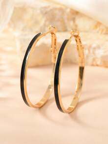 1 Pair Gold, Black & White Ombre Hoop Earrings, Suitable As Festival Gift - Black - View 6