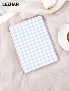 1pc Light Blue Plaid Pattern Tablet Protective Case With Pencil Slot, Anti-Drop, Tri-Fold Tablet Stand Protective Shell, Compatible With 10.2", Pro 11" 2021/2020/10th Gen, (A16) 11" 11th Gen 2025, 8th/9th/10th Gen, Galaxy Tab A8 10.5" 2022, Matepad 10.4"/Tab, , Support Sleep/Wake, Romantic Personalized Gift - Multicolor - View 3