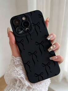 1pc Black Bowknot Line Pattern Design Angel Eye Phone Case, Compatible With IPhone 17 16 15 14 13 12 11 X Pro Max Plus, Anti-Fall Matte Back Cover, Smartphone Protective Case, Perfect As Birthday Gift - Multicolor - View 3