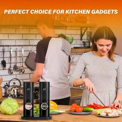 2pcs Electric Salt And Pepper Grinder Set, Adjustable Coarseness, Ceramic Grinding Mechanism, One-Handed Operation, Cooking Accessory [Modern Kitchen Appliance | Refillable Grinders, Rechargeable, LED Light, Compact Design Suitable For Kitchen And Dining, Battery Operated (Batteries Not Included)