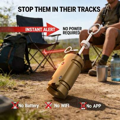 Perimeter Trip Wire Alert – Olive Green, Durable Alloy Build, Instant Alarm For Camping, Hiking & Backcountry Security