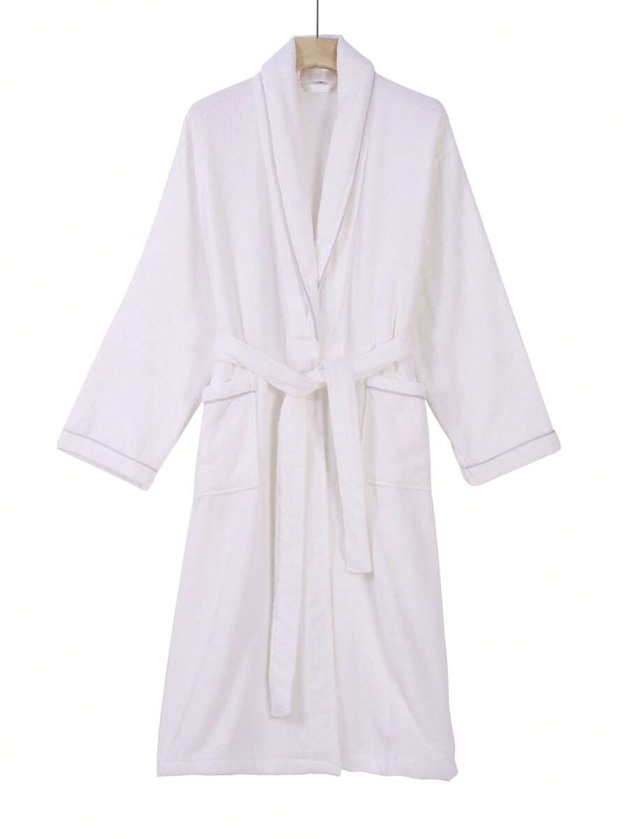 Unisex Terry Cloth Bathrobe, 100% Premium Cotton Robe For Men And Women, Ultra Soft & Highly Absorbent With Pockets & Adjustable Belt, Breathable All Season Loungewear For Spa, Shower & Home, Multiple Colors Available - trắng - Xem 1