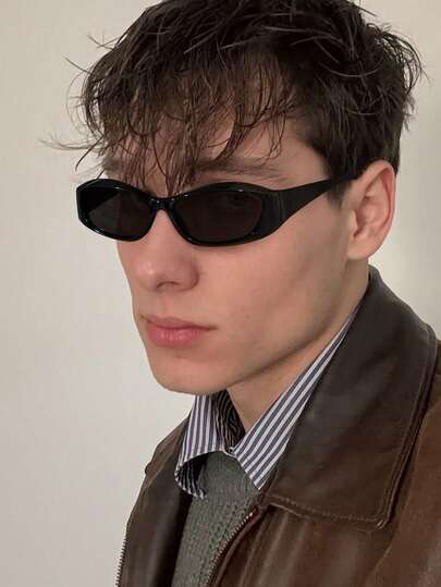 1 Pc Men's Solid Polycarbonate Frame Slim Oval Fashion Glasses, Streetwear Sporty Style Eyewear For Daily Commute, Outdoor Activities And All-Season Use