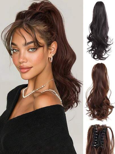16 Inch Synthetic Heat-Resistant Fiber Ponytail Wig Large Clip Style Big Wave Curls Ponytail Suitable For Beginner Women For Daily Wear Holidays And Weddings