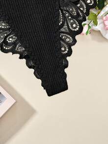 1 Pc Ladies Feather Pattern Lace Patchwork Panties Gorgeous Sexy Elegant Ladies Thongs - Multicolor - View 4
