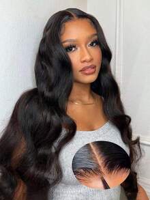 Tóc giả sóng nhẹ 5x5 không cần keo, tóc thật, đã tỉa sẵn, tóc giả ren trong suốt dành cho nữ, mật độ 150%, tóc nguyên chất. - Natural Black - Xem 2