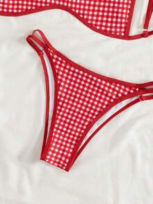 Awevudst Women's Low-Rise Bikini Set Wireless Bralette Top  Cheeky Bottoms Two-Piece Swimsuit - 紅色 - 查看 8