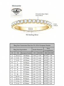 XUJIA 1pc Women's Eternity Ring, Fashion Moissanite Wedding Band, 2mm Round Cut Moissanite Ring, 925 Sterling Silver Stackable Ring, Anniversary Birthday Jewelry Gift - Yellow Gold - View 9