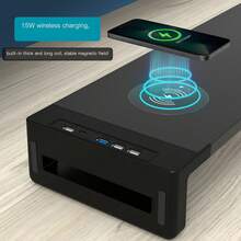 Soporte para Monitor de ordenador USB 3,0, soporte para Monitor de carga inalámbrica, organizador de escritorio de almacenamiento para teclado y ratón, para ordenador portátil y PC - Negro - Ver 5