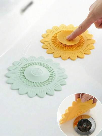 1pc Sunflower Shaped Drain Cover, Silicone Sink Cover, Bathroom Anti-Odor Mat, Silicone Bathtub Drain Plug, Sink Filter, Silicone Drain Filter, Hair Catcher Filter, Suitable For Kitchen Sink, Bathroom Drain, Capture Hair During Shower, Silicone Bathtub Drain Plug (Random Color)