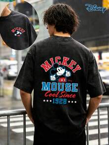 Mickey Mouse "Cool Since 1928" Short Sleeved T-Shirt, Disneyland T-Shirt, 230G Washed High-Quality Cotton Double-Sided Printed T-Shirt, Unisex T-Shirt, Streetwear Men's Gift, Couple Outfit, Daily Wear, Cartoon Mickey Mouse Shirt, Fashionable T-Shirt, Men Clothes, 2026 Disney Shirt - Black - View 1