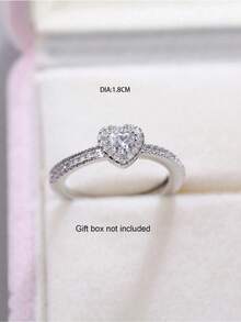 CVNANA 1pc Sweet Heart Cubic Zirconia Silver Ring Jewelry Gift For Women No Box - 銀 - 查看 4