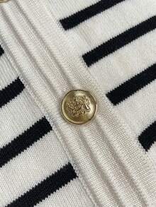 Women's Contrast Stripe Polo Collar Knit Button Front Fitted Short Sleeve Top - Multicolor - View 8