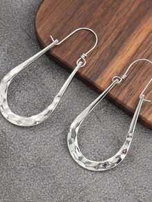 1 Pair Minimalist Retro Silver Hoop Earrings, Versatile Jewelry Accessory For Daily Wear And Parties, Imitation Jewelry Accessory - Antique Silver - View 3